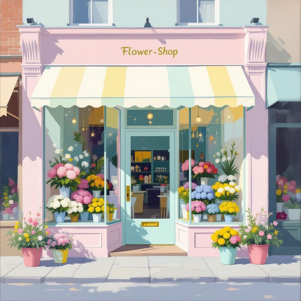 Minimalist Flower Shop Facade with Retro Accents