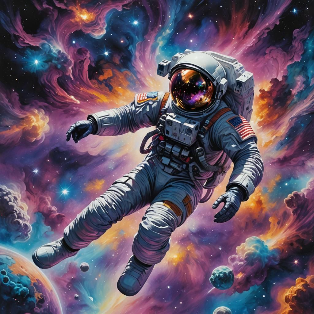 Cosmic Astronaut in Nebula, Digital Art Style