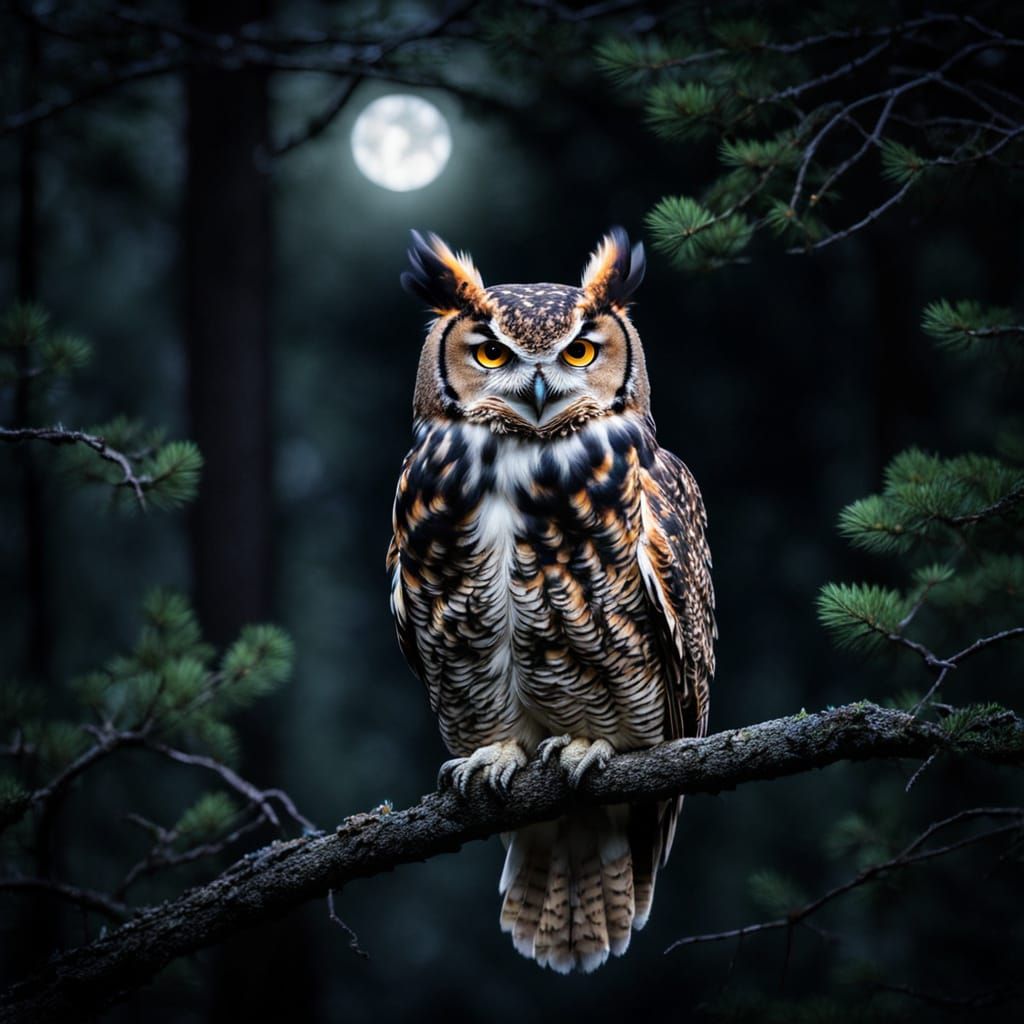 Striking Horned Owl Portrait in Wildlife Photography Style