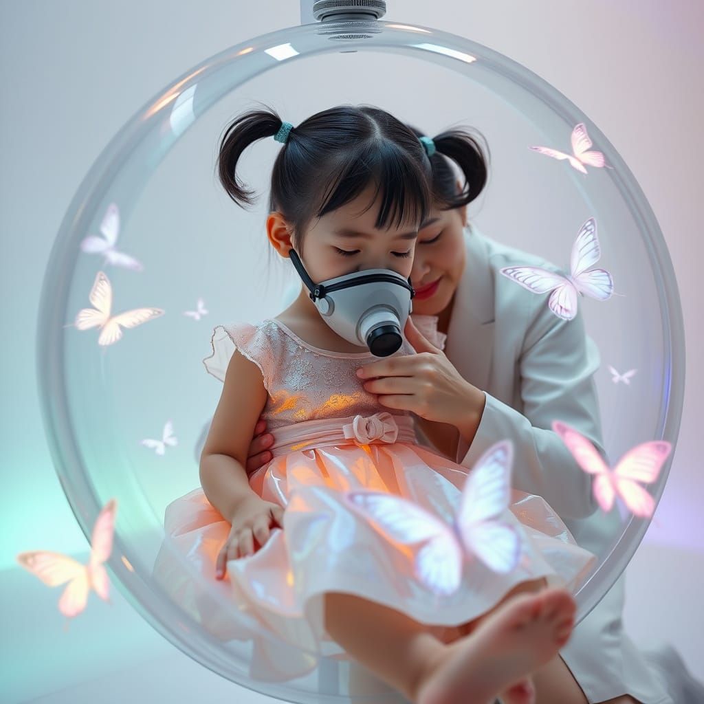 Surreal Pastel Scene of Mother and Daughter in a Whimsical, ...