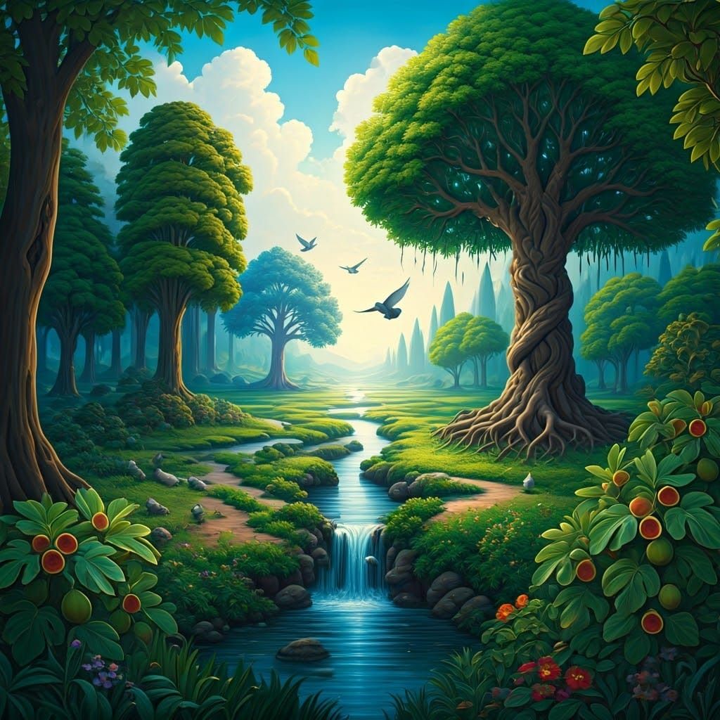 Eden Paradise: Romantic Landscape with Flowing Rivers