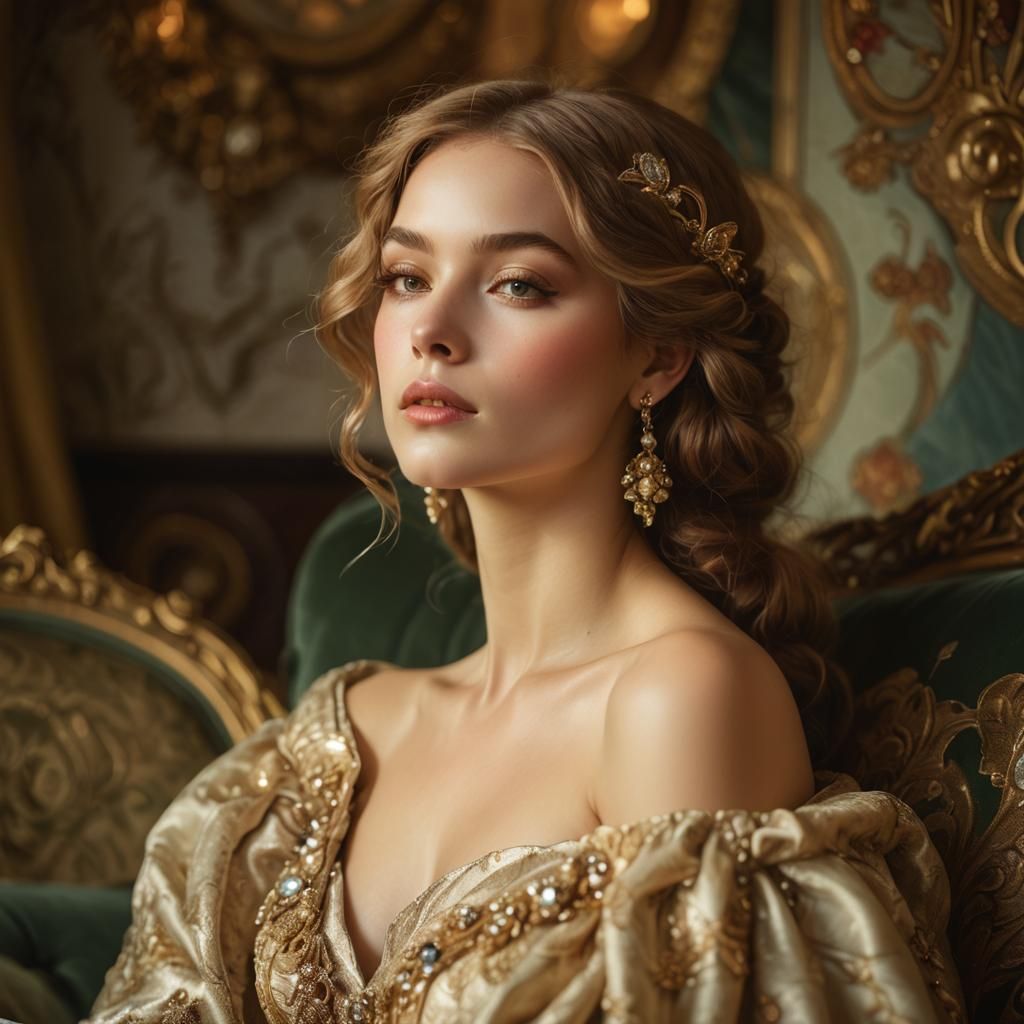 Art Nouveau Portrait of Woman in Luxurious Setting