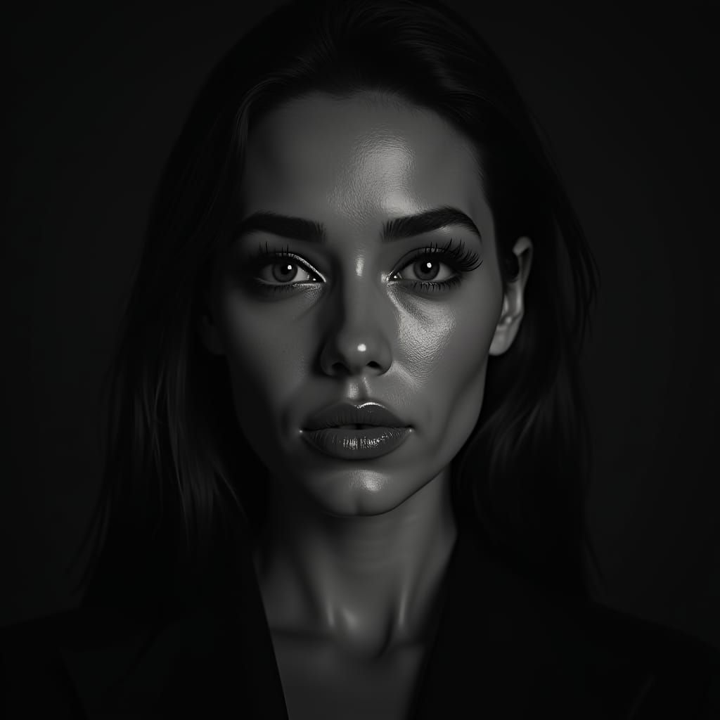 Dramatic Black and White Portrait in Matte Painting Style