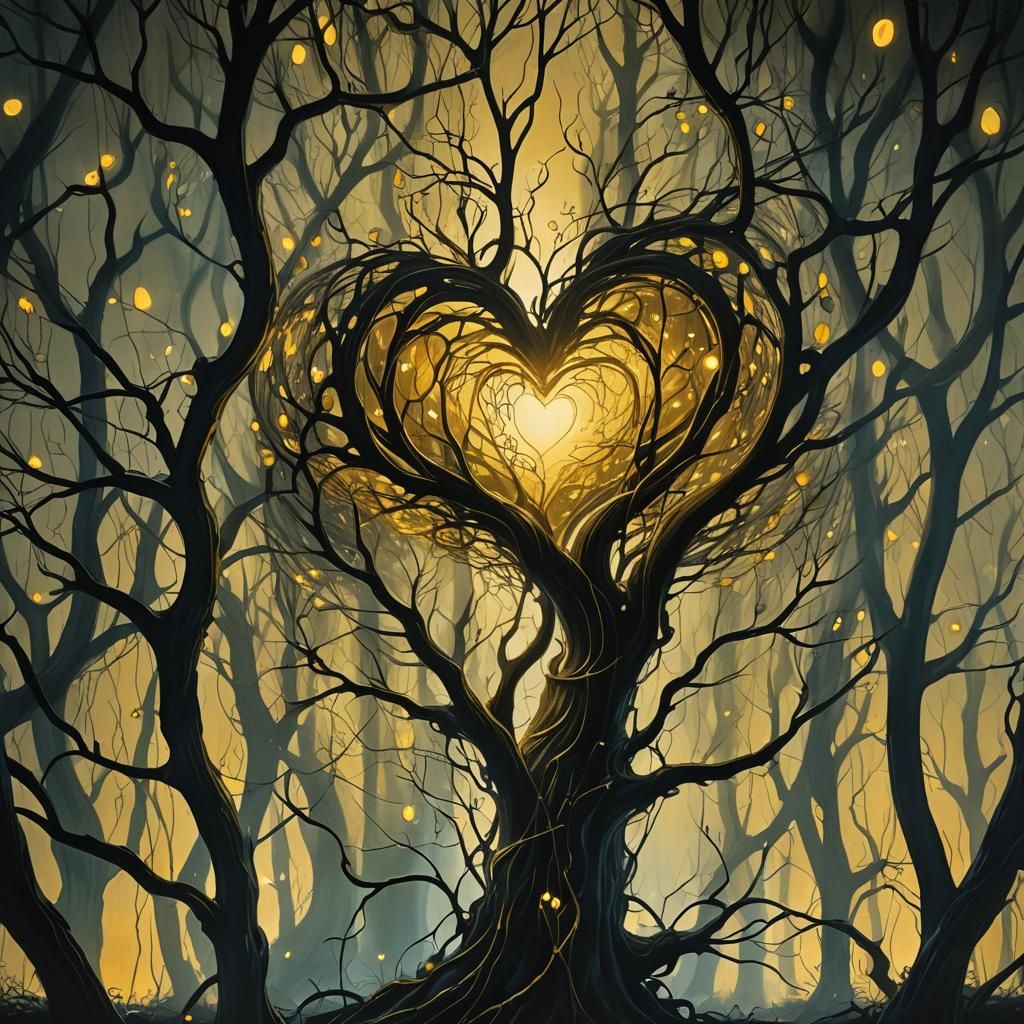 Glowing Forest Heart in Surreal Style