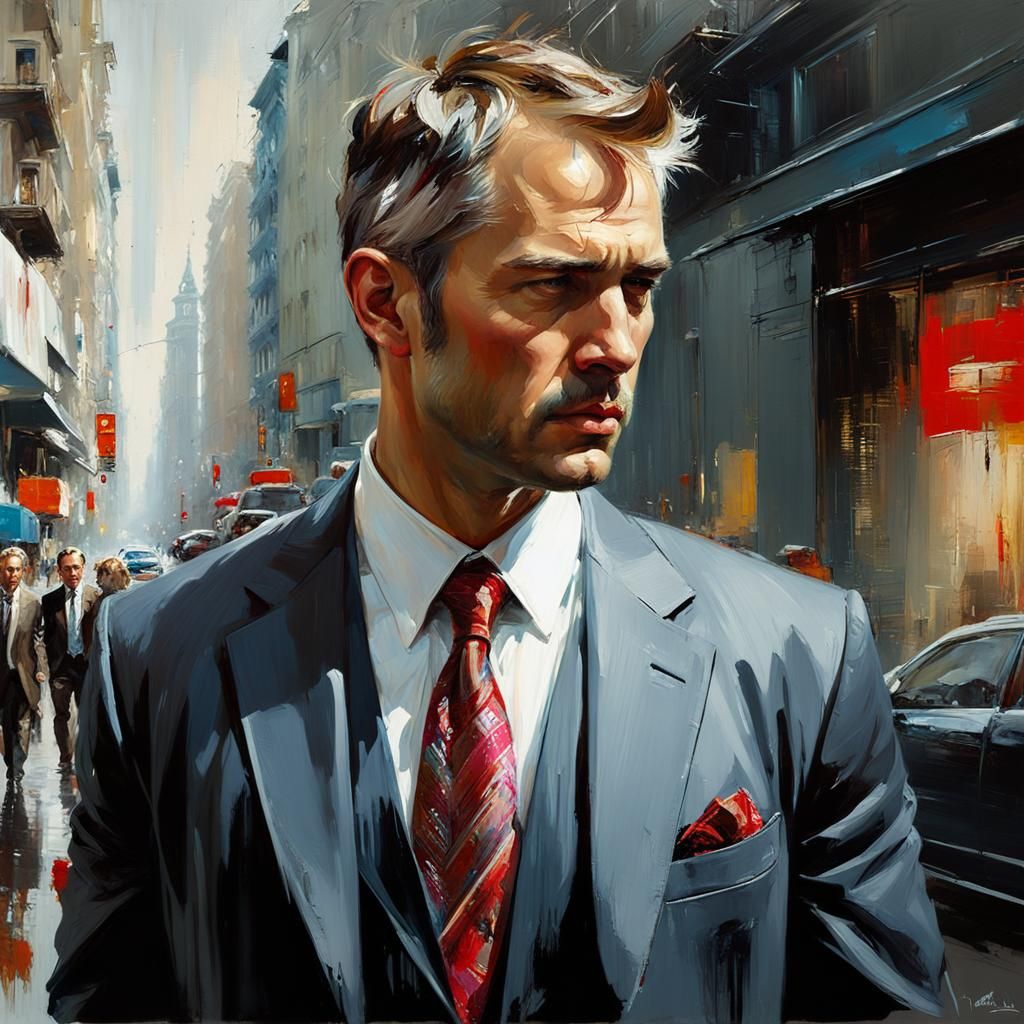 Dramatic Portrait of a Russian Businessman as Oil Painting