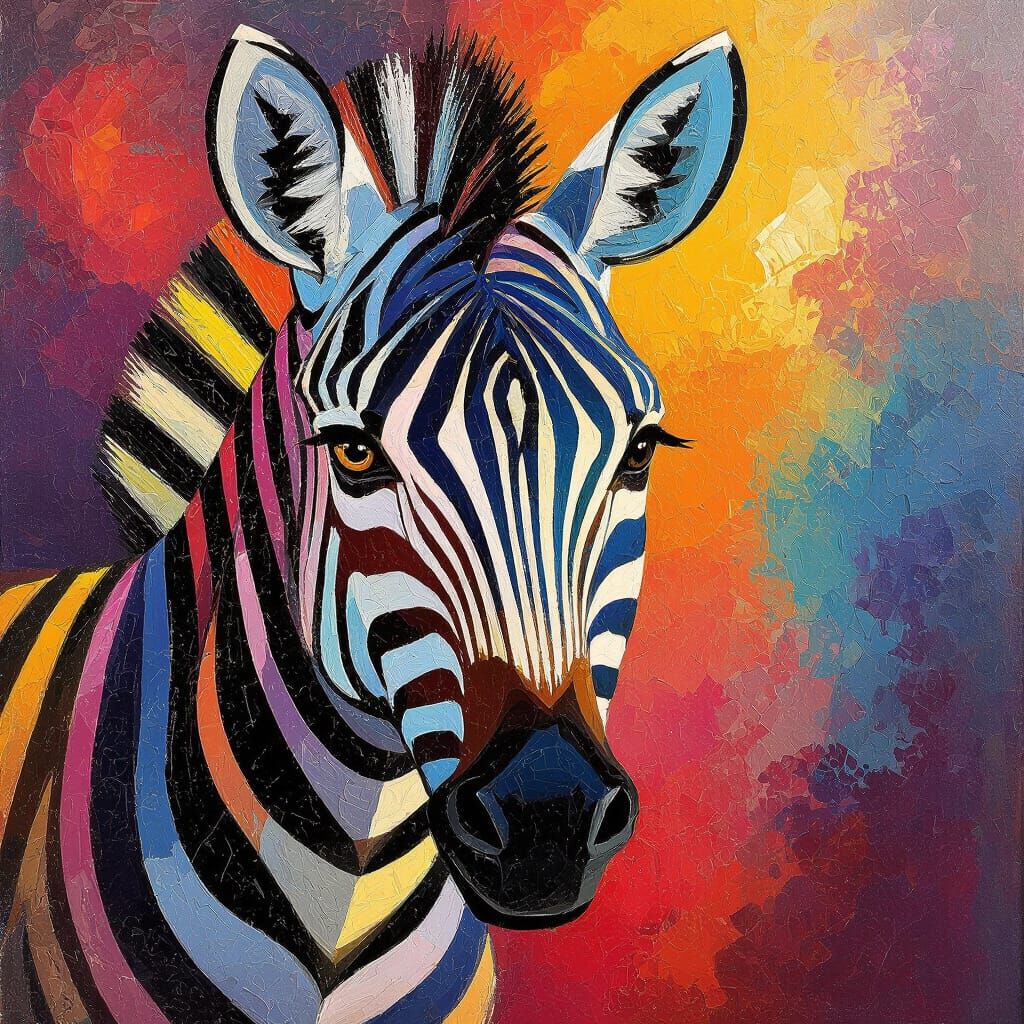 Abstract Zebra Portrait in Vivid Rainbow Colors