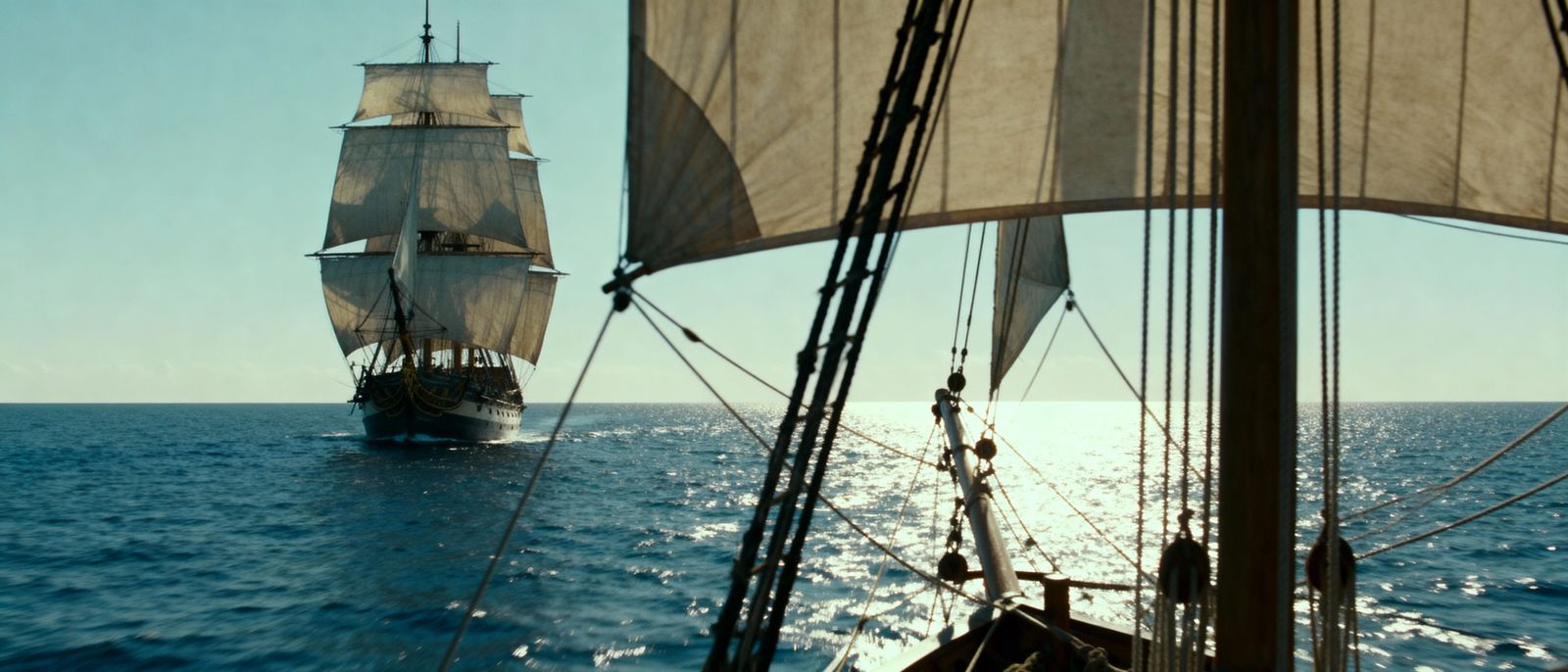 Majestic Sailing Ship on Distant Calm Sea