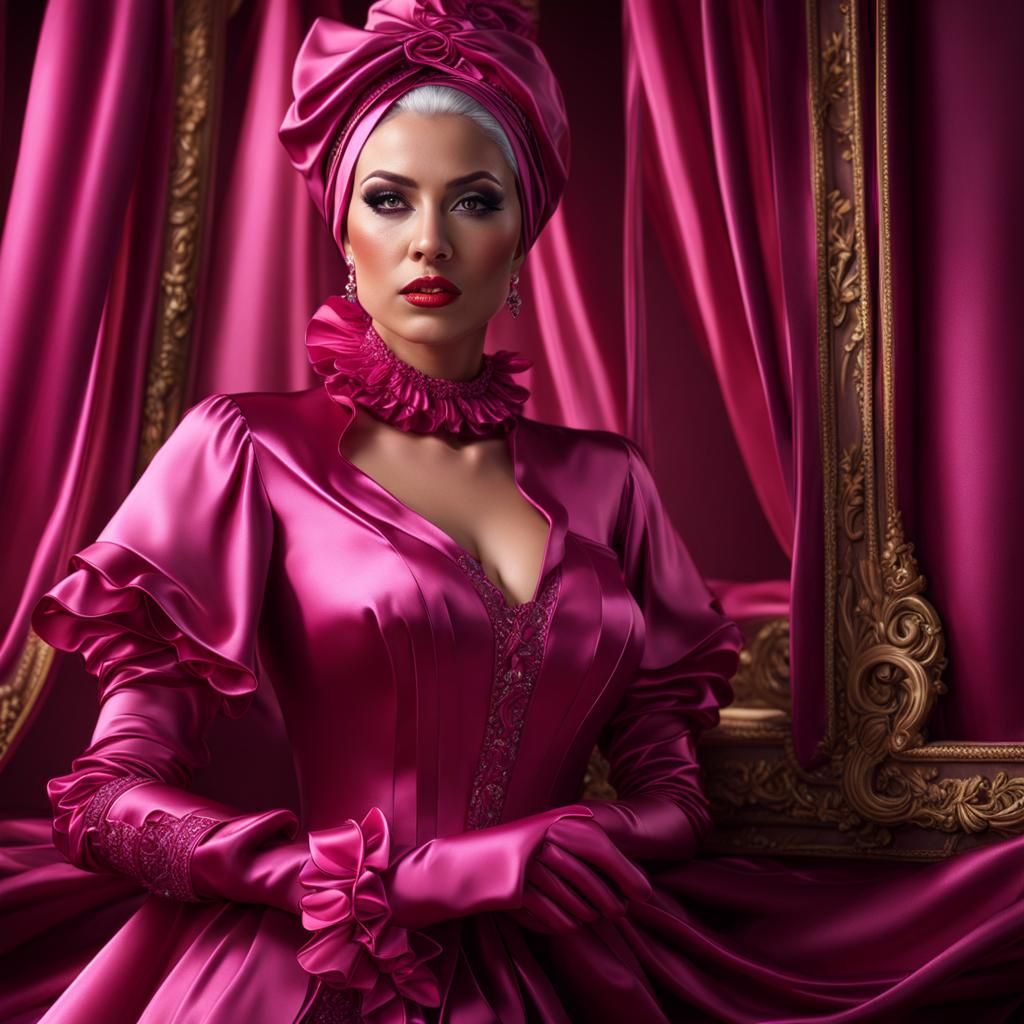 Grimdark Lady in Pink Satin, Photorealistic Digital Art