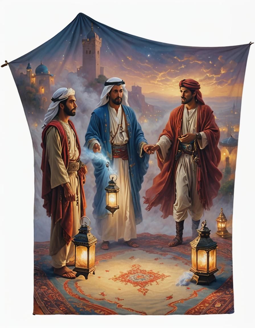 Arabian Men on Flying Carpet in Ethereal Fantasy