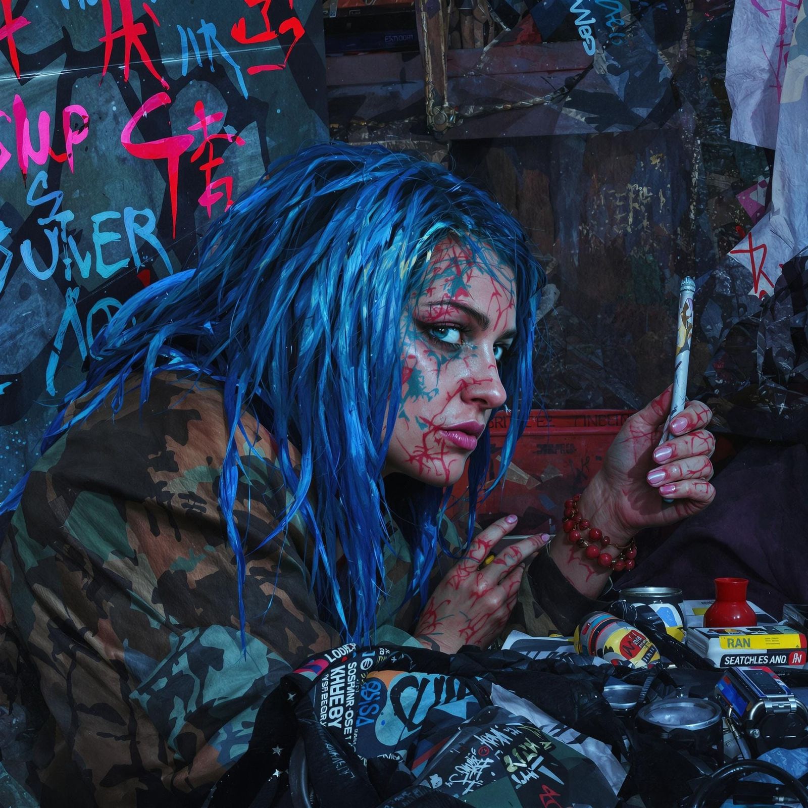 homeless Seattle WA blue hair drug addict girl