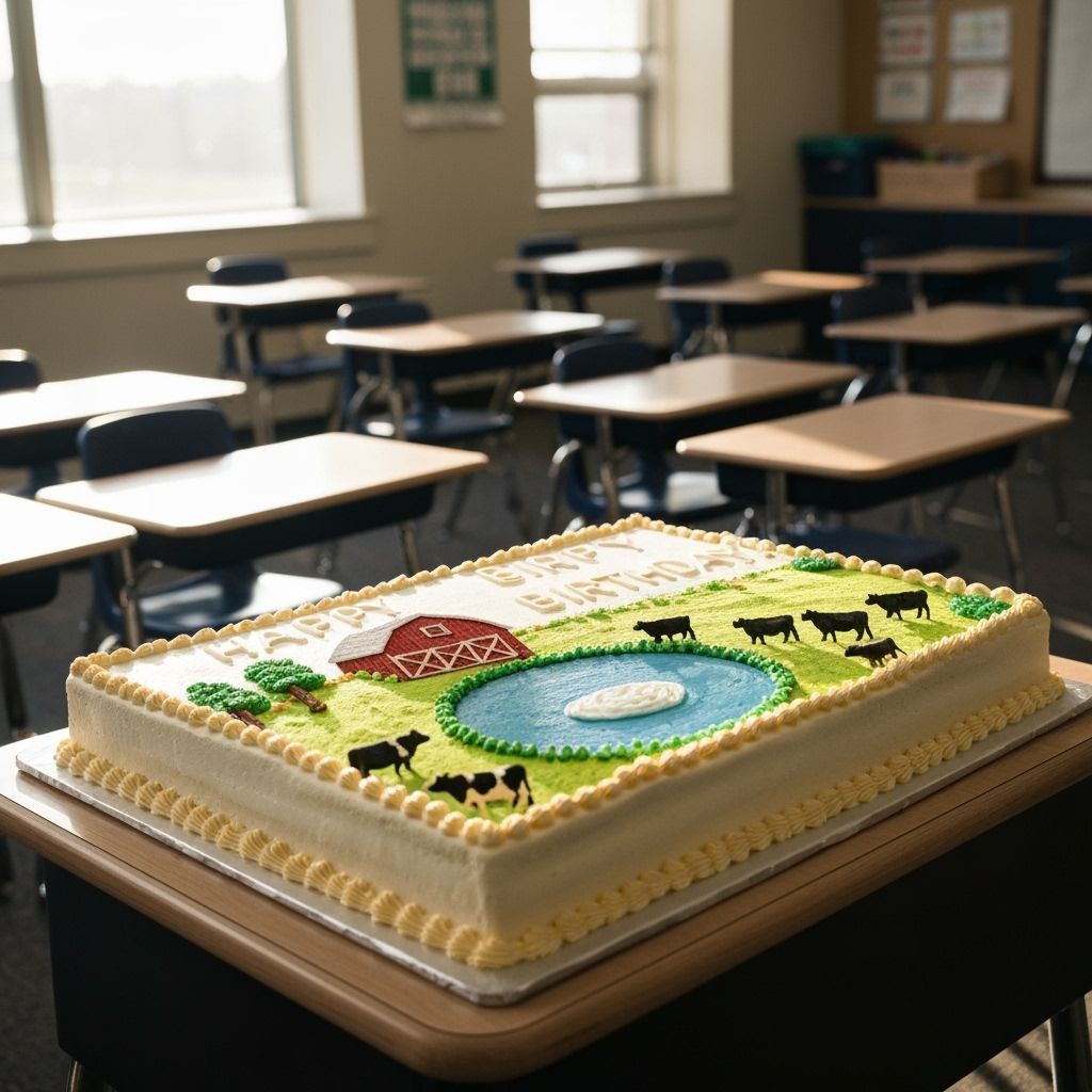 Pastoral Birthday Cake in Classroom, Professional Photo