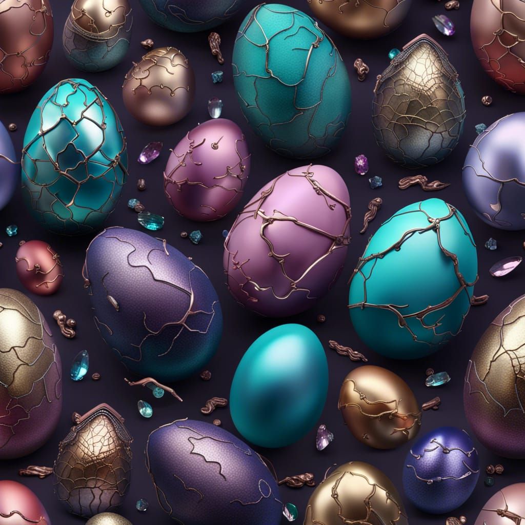Cracked Metallic Pastel Eggs in Jewelry Store