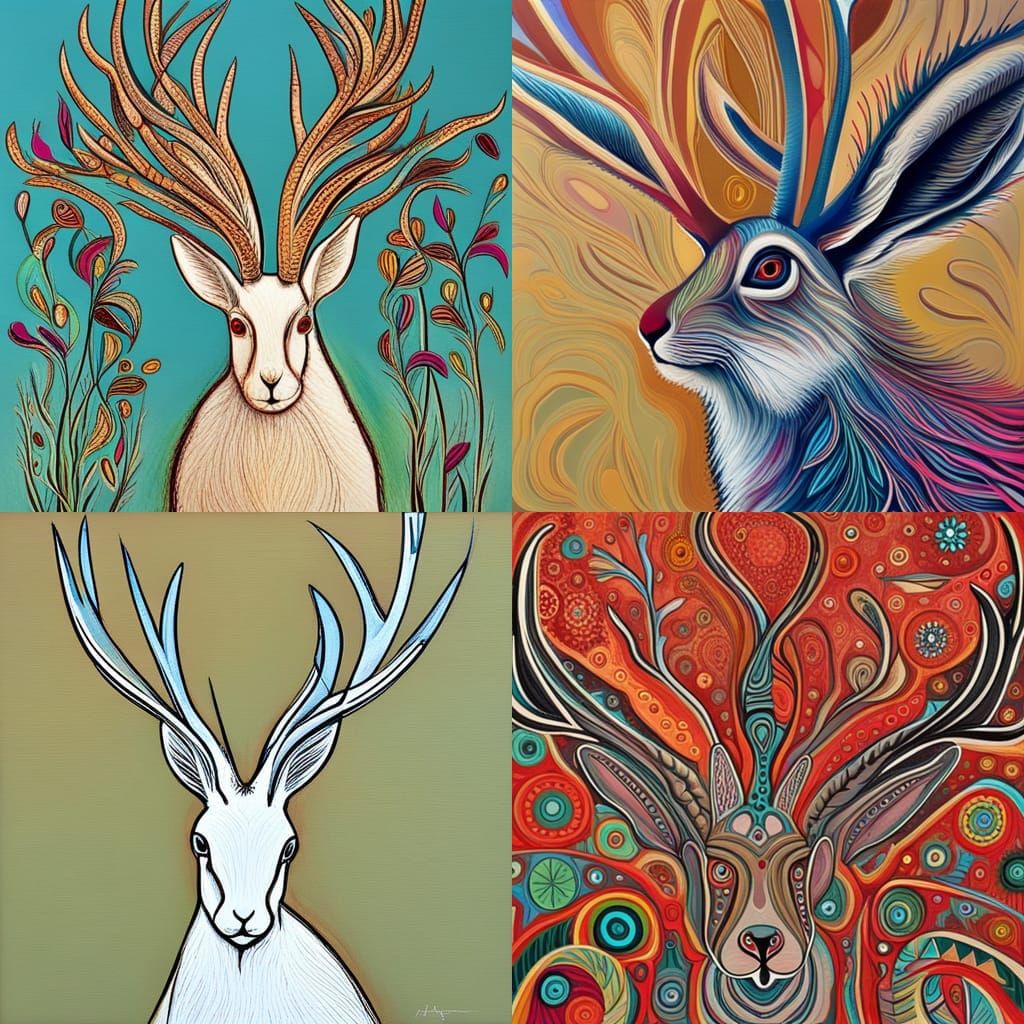 Abstract Jackalope Art in Complementary Colors