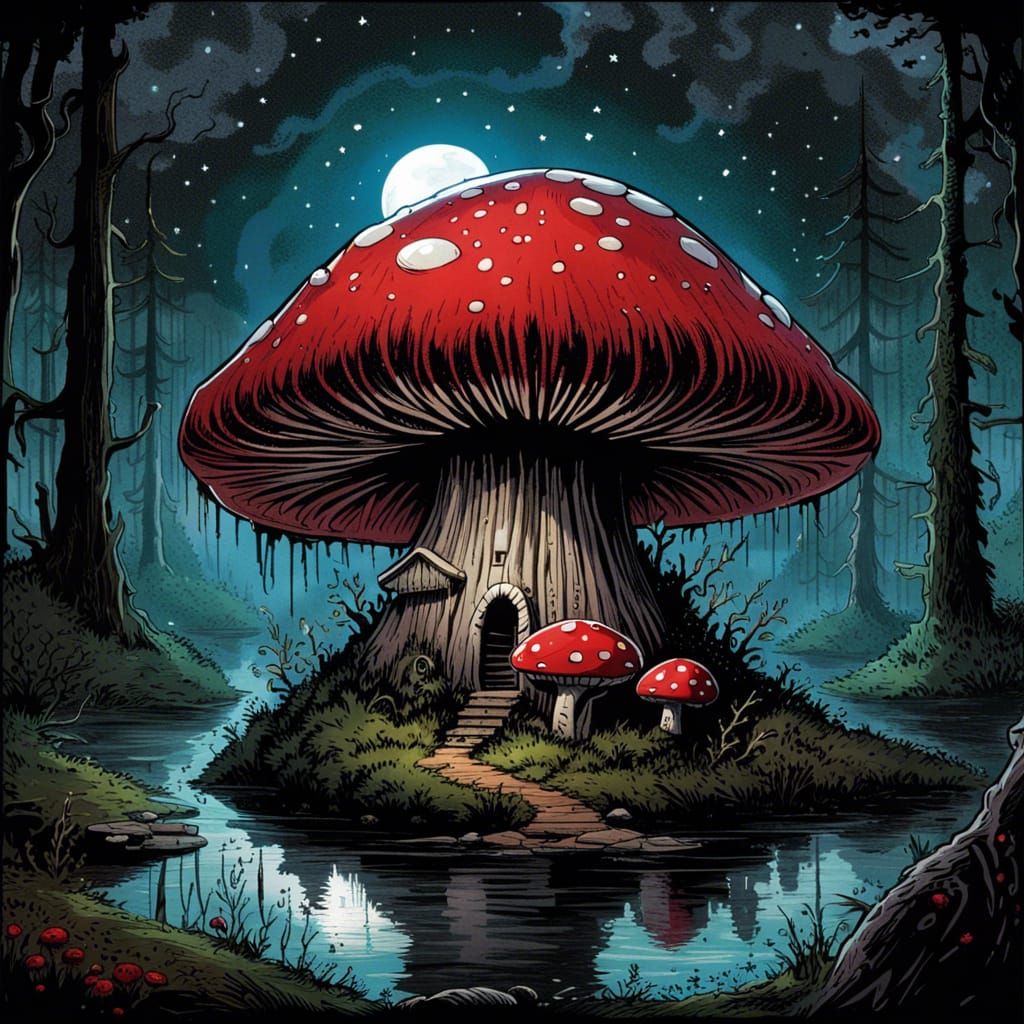 Gothic Horror Toadstool Mushroom in Swamp