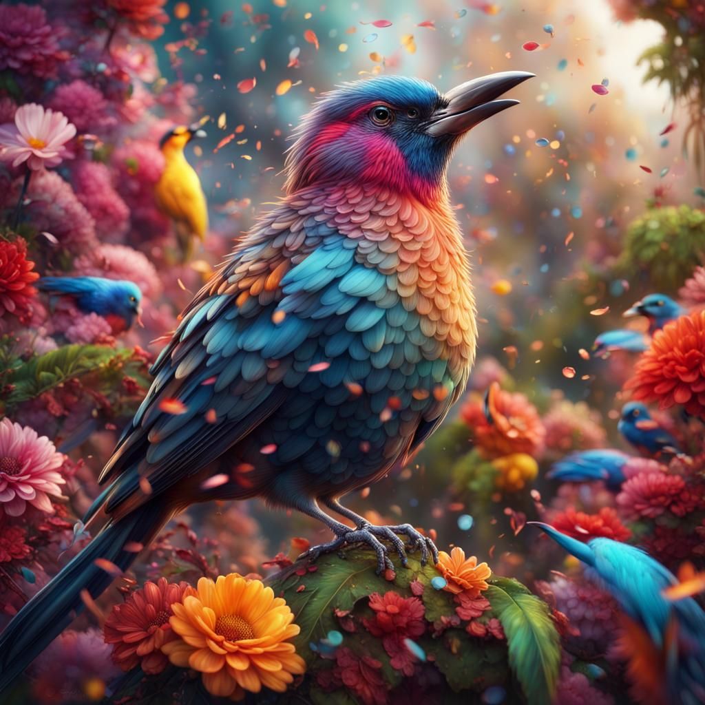 Paradise Bird in a Colorful Confetti Garden