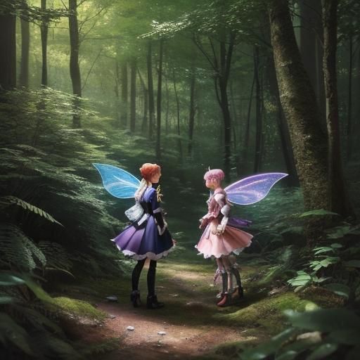 Hyperrealistic Fairies in Colorful Forest: Anime Art