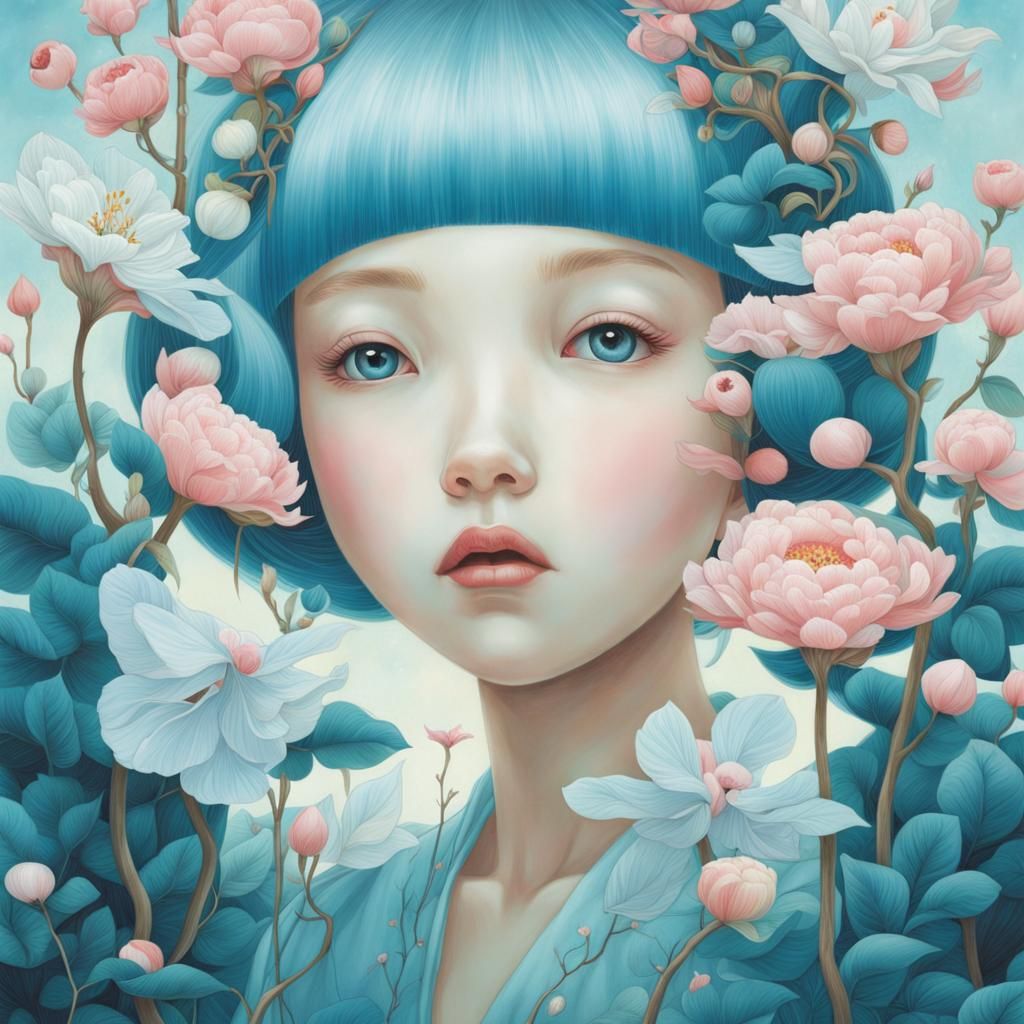 Enchanted Blue Forest, Surrealist Fantasy Art