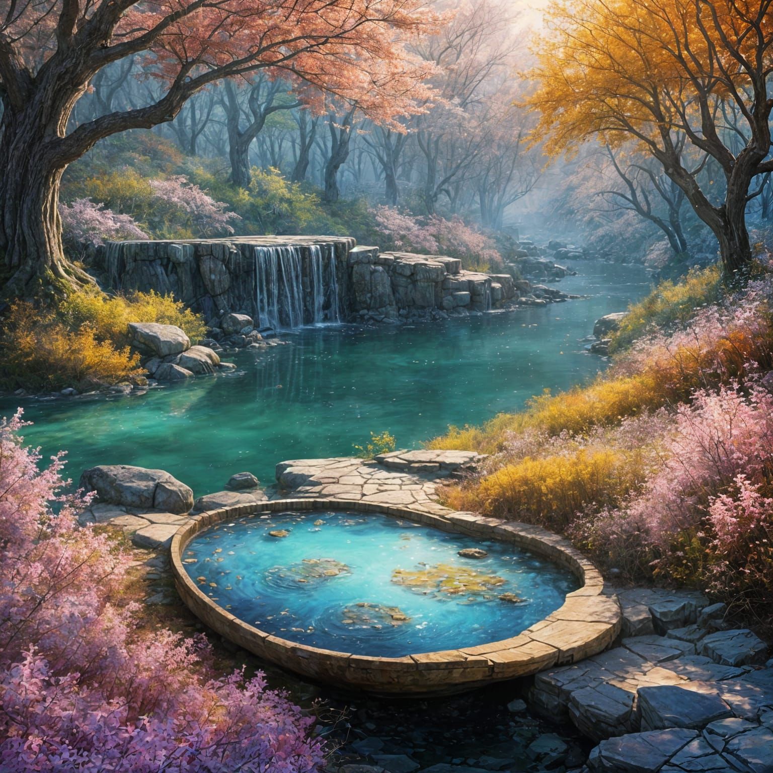 Surreal Four Seasons Landscape with Giant Palette