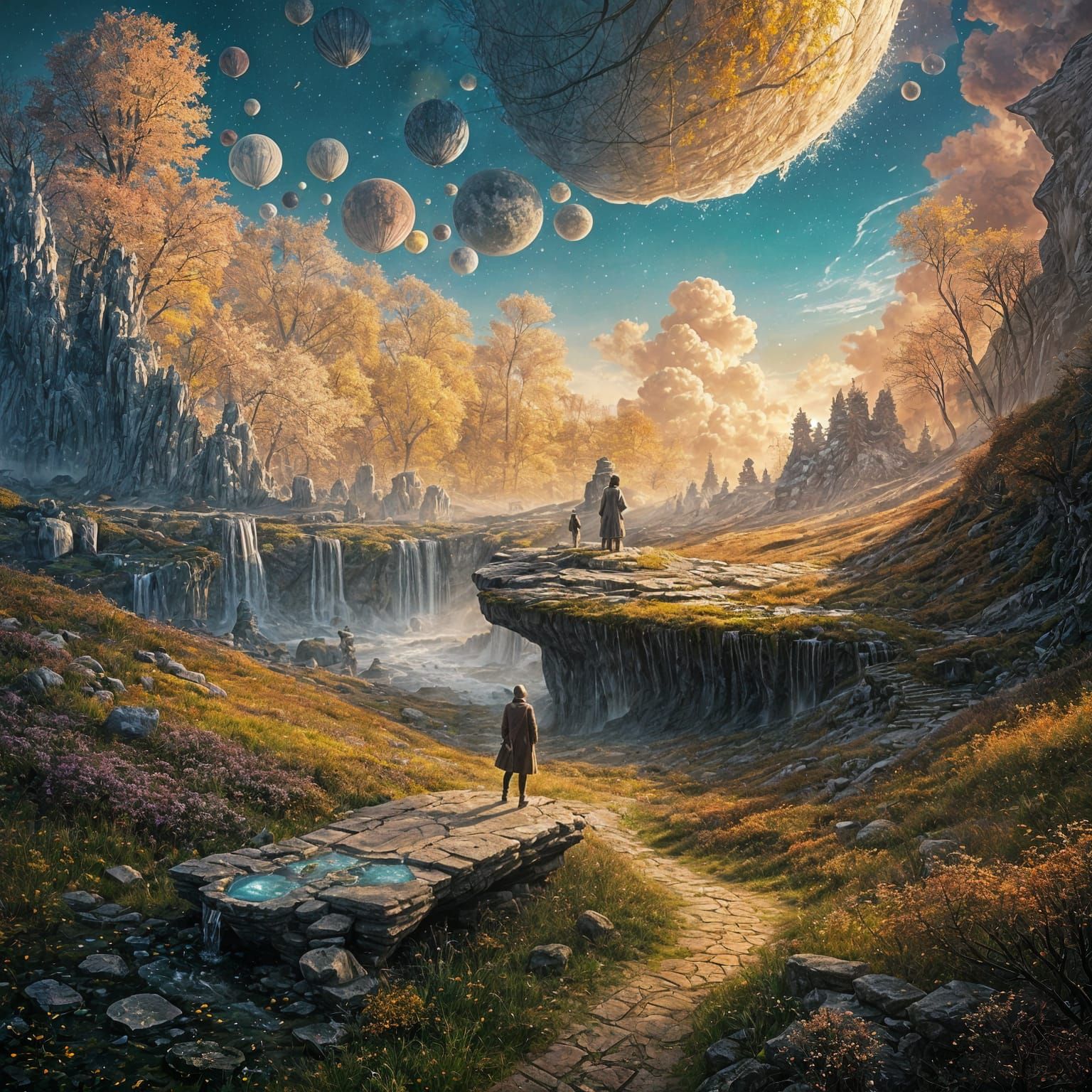 Surreal Four Seasons Landscape with Artist's Palette