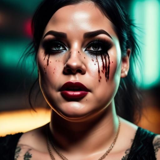 Crying Goth Woman with Mascara Tears