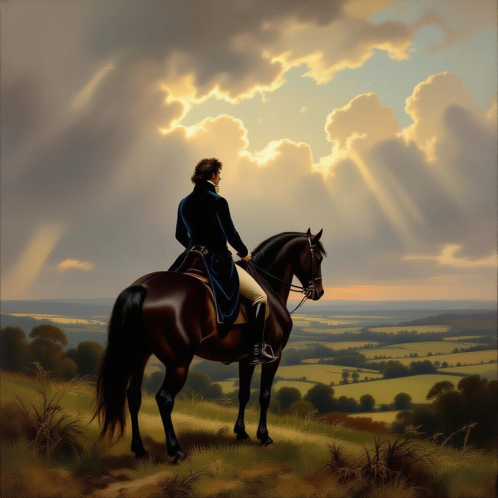 Regency Gentleman and Horse on Estate in Northern England