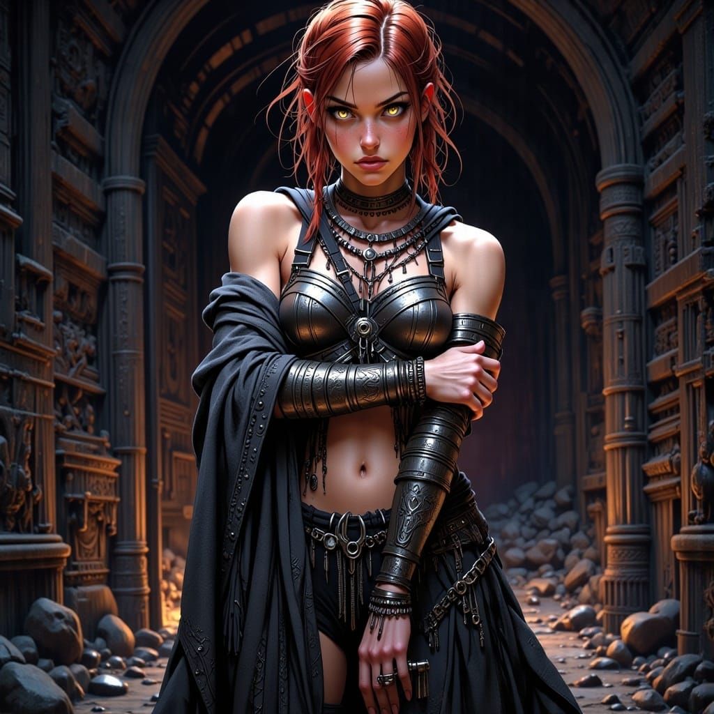 Vigilant Warrior Guarding Dungeon Entrance in Anime Style