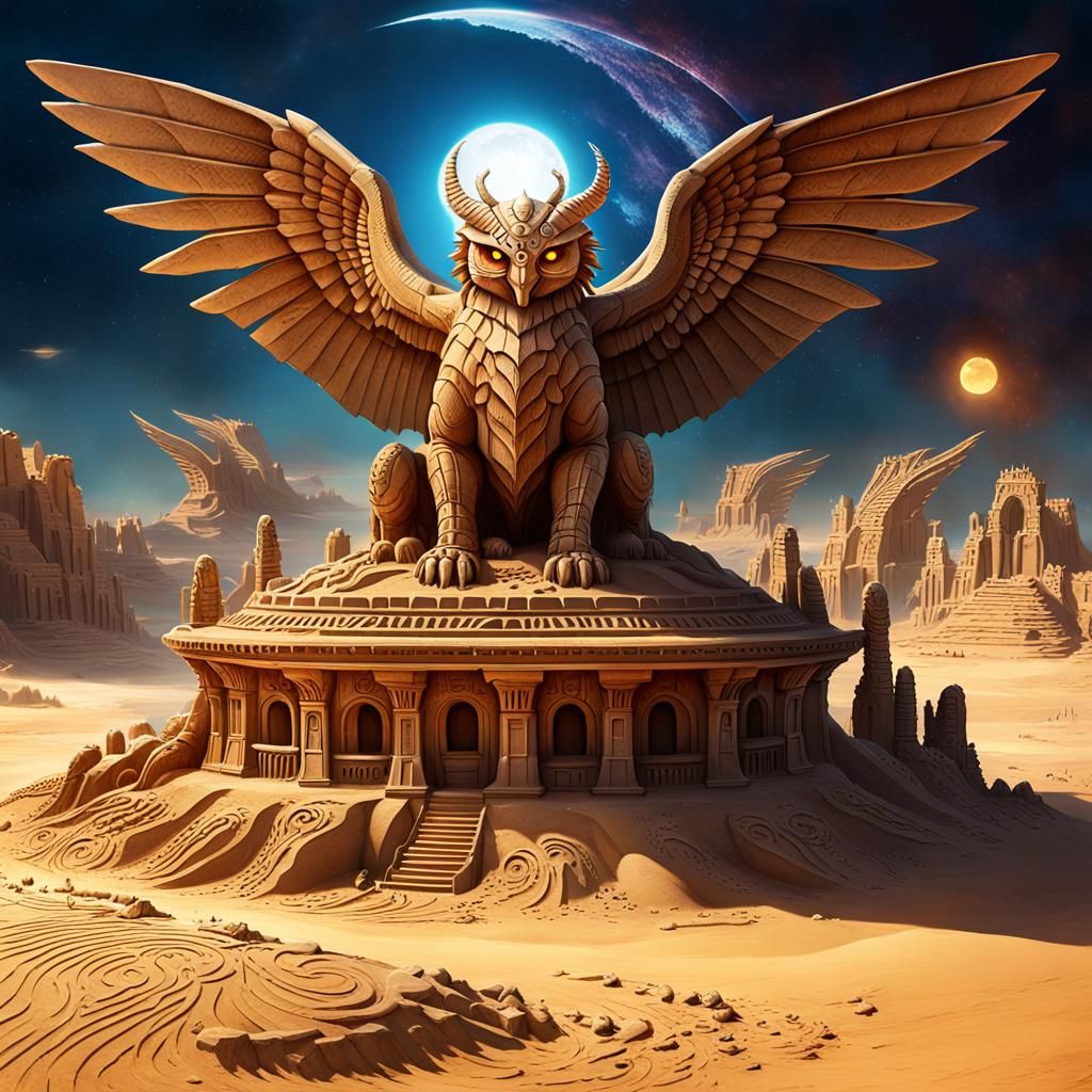 Mythical Sand Creature in Mystical Desert Landscape