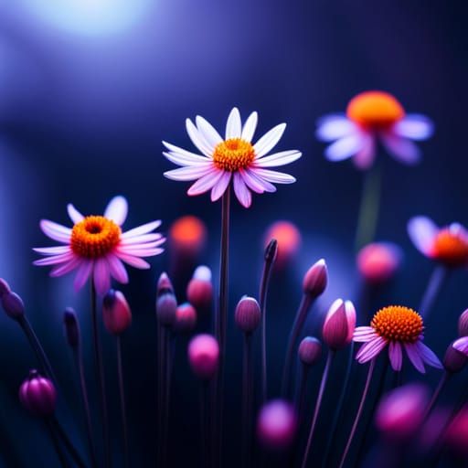 Macro Photo of Glowing Flowers Under Starry Night