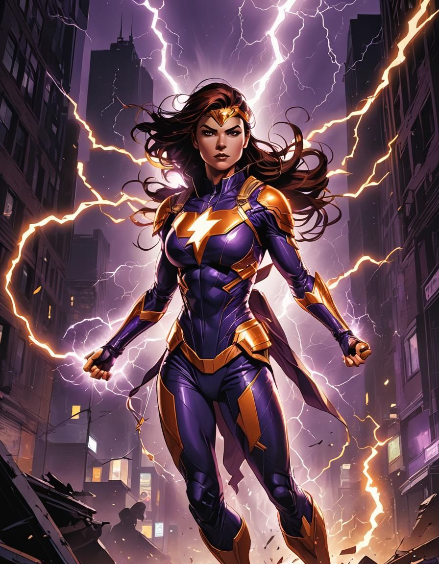 Filipina Superhero with Lightning in Comic Book Art