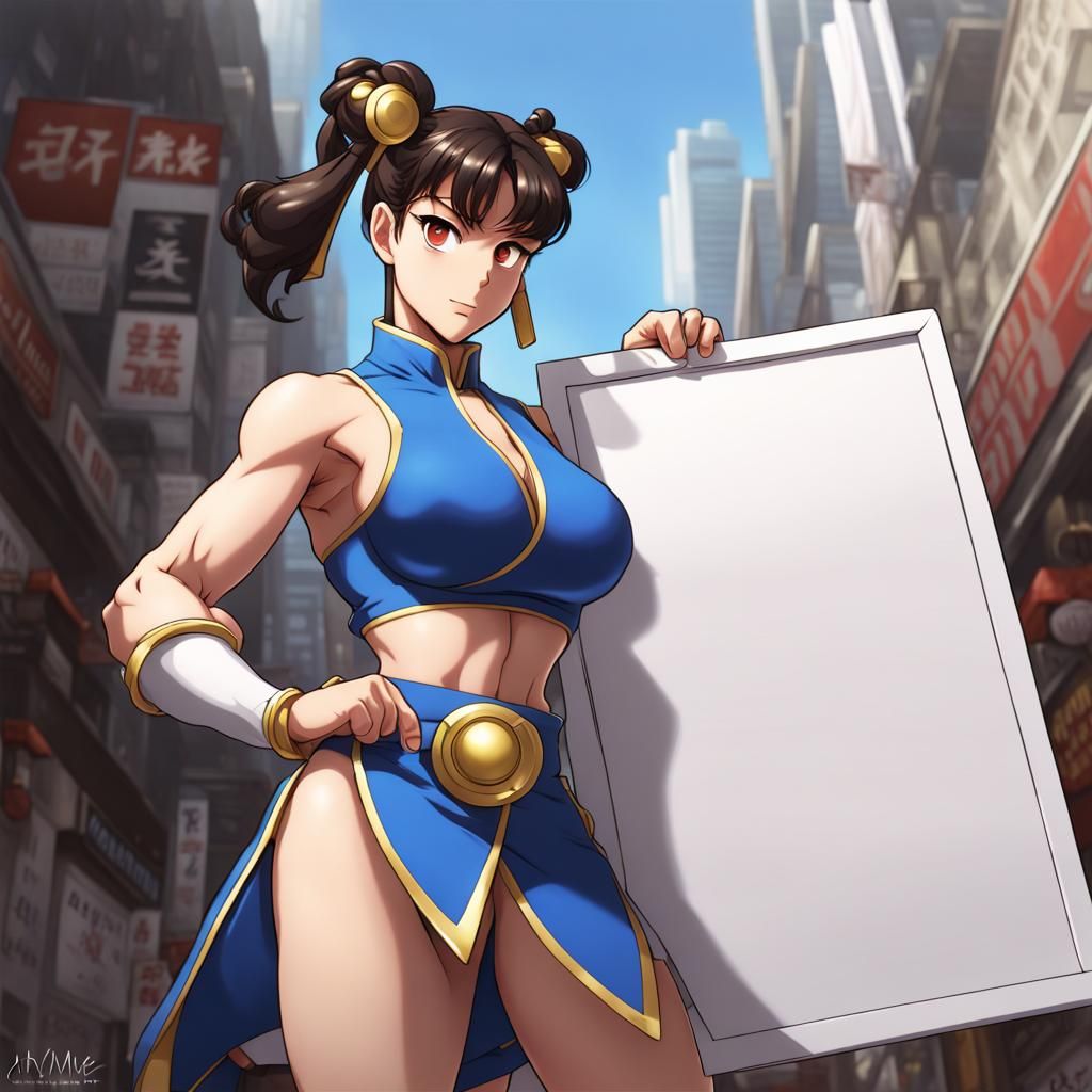 Chun Li with Signboard in Anime Style