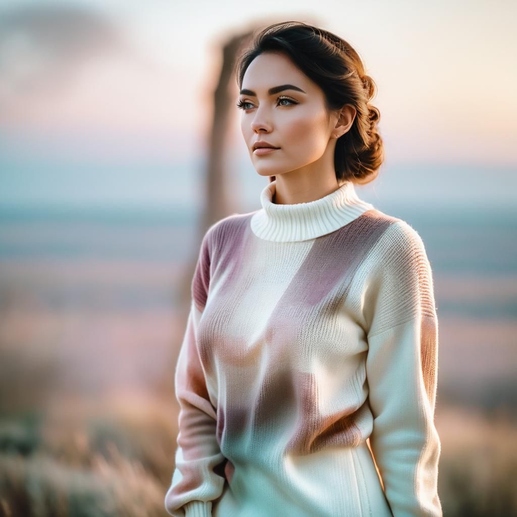 Portrait of Young Woman in White Sweater Dress