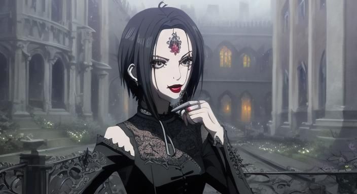 Vampire Anime Girl in Lacy Black Dress