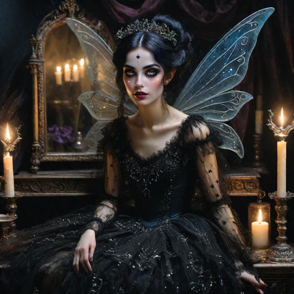 Whimsical Gothic Fairy at Victorian Vanity