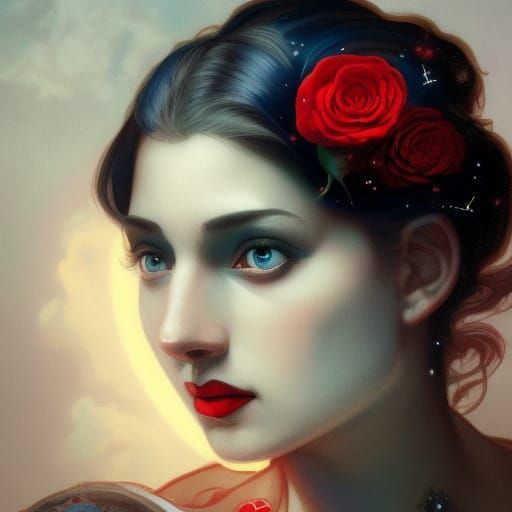 Eerie Gothic Portrait of Woman with Roses
