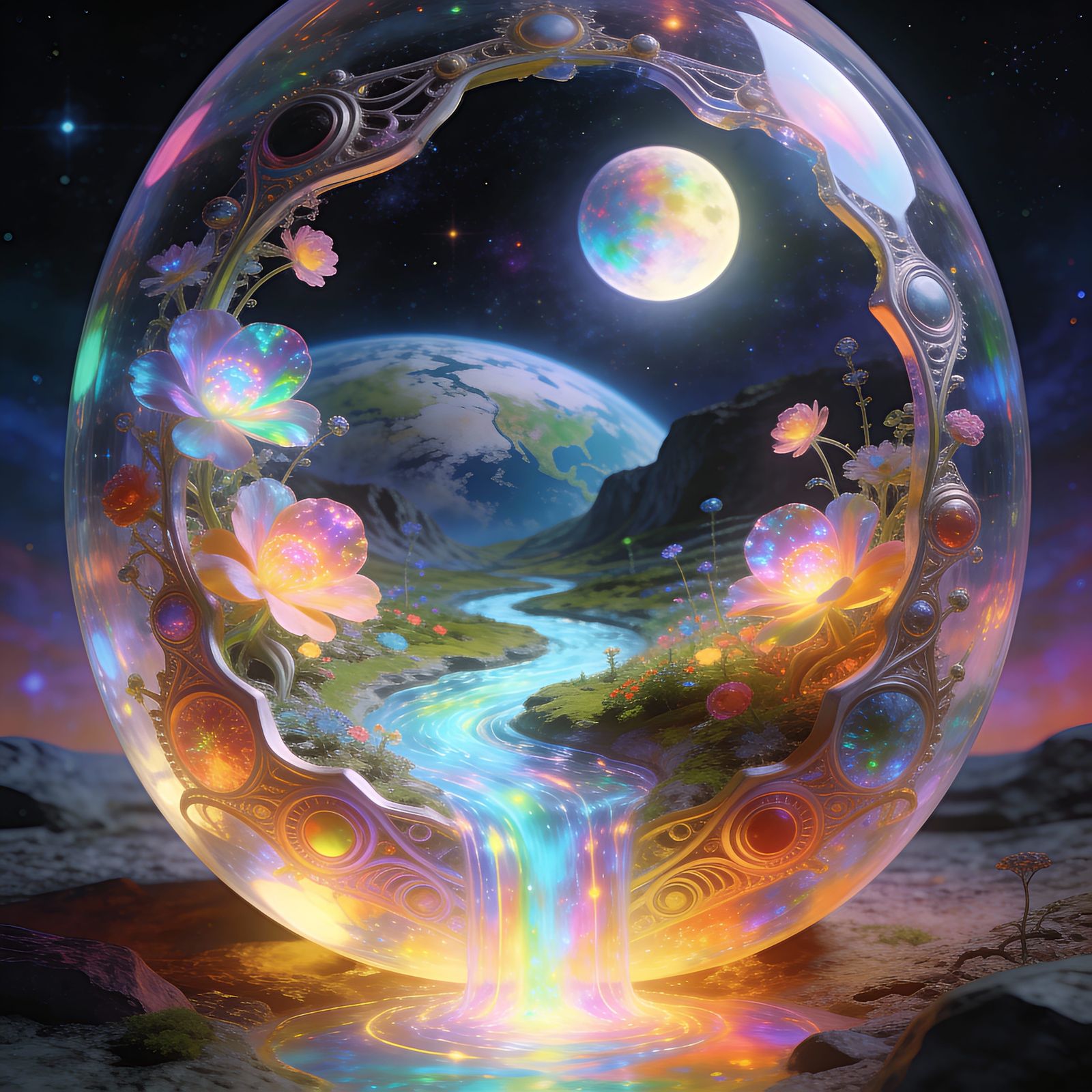 Magic Wonderland Inside Egg Under Moonlight