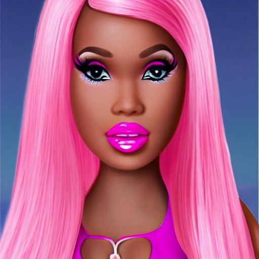 Detailed Matte Painting of a Pink-Haired Barbie Figure