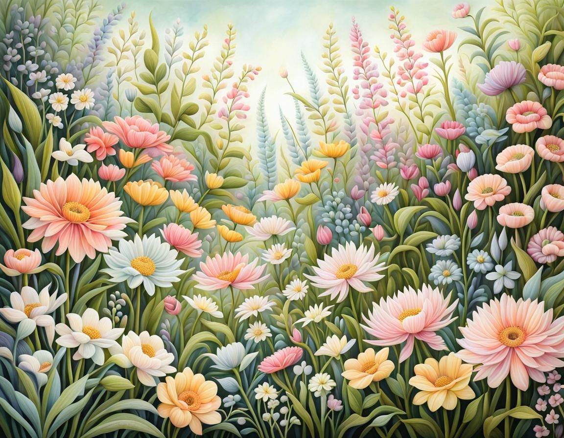Pastel Flower Garden in Detailed Style