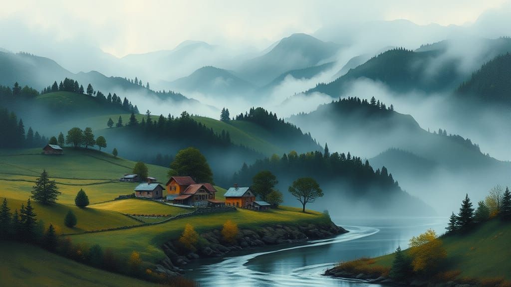Misty Mountains in Abstract Realism