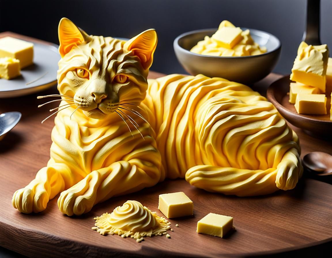 Hyper-Realistic Butter Cat Sculpture