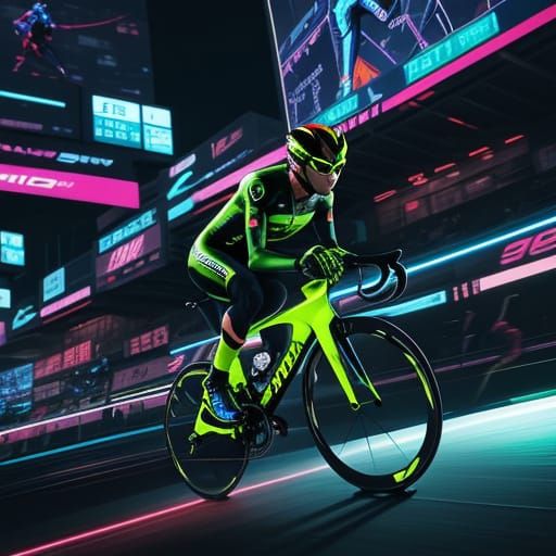 Futuristic Cycling Race Poster with Neon Cityscape