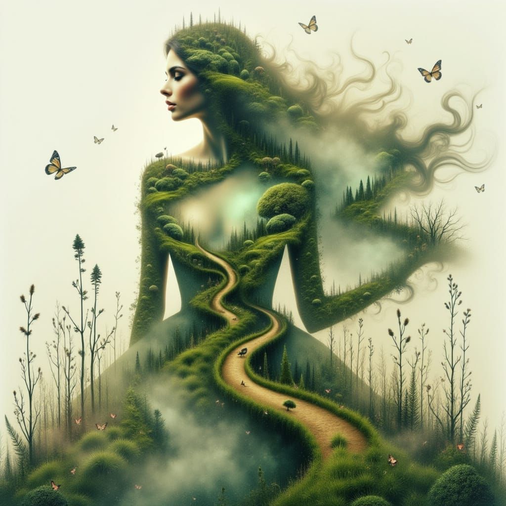 Dreamy Surrealist Portrait of a Woman in Nature