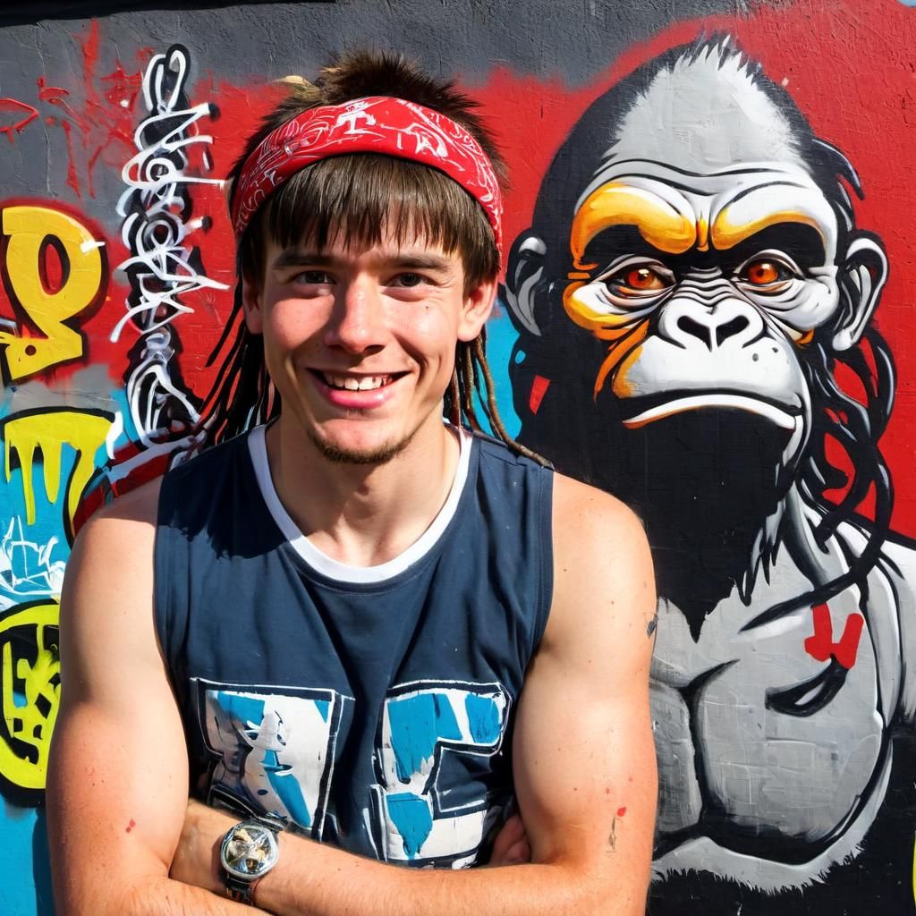 Smiling Gorilla in Urban Graffiti Art Style