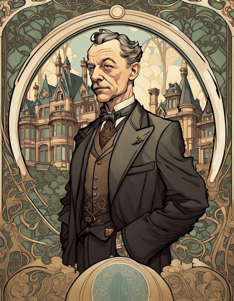 Alfred Pennyworth, Alphonse Mucha style