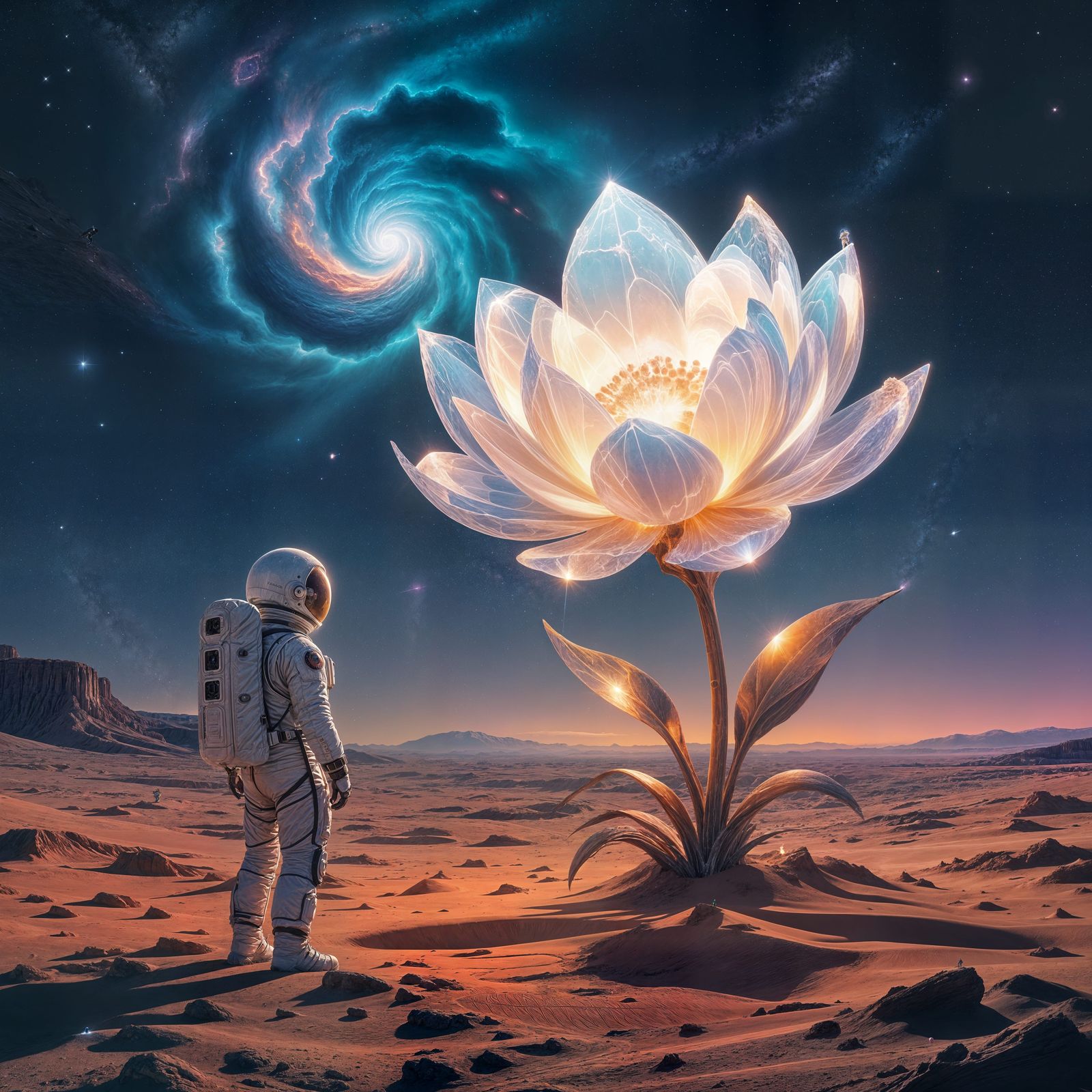 Astronaut Discovers Giant Crystal Flower on Alien Planet