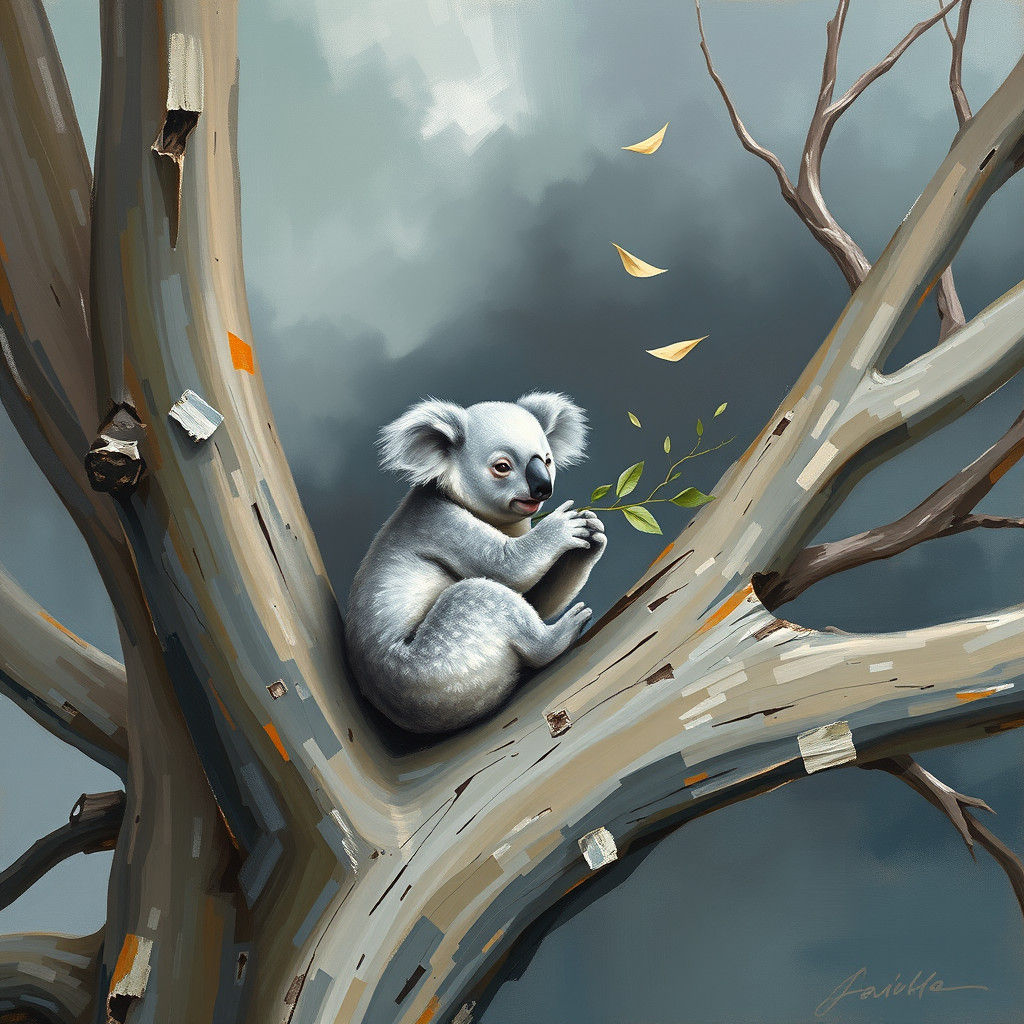 Koala Savoring Eucalyptus Leaves on Eucalyptus Tree