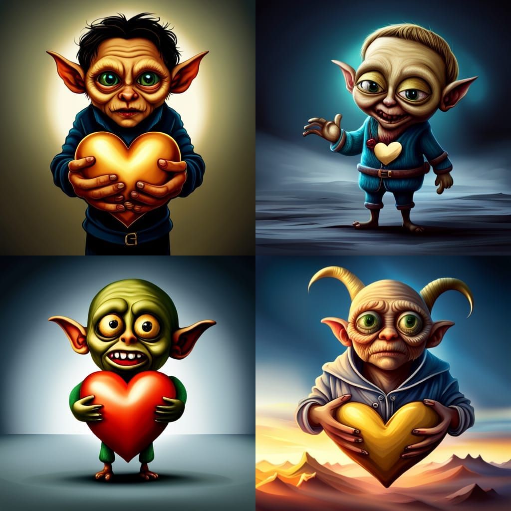 Goblin Steals Golden Heart in Hyperrealistic Detail