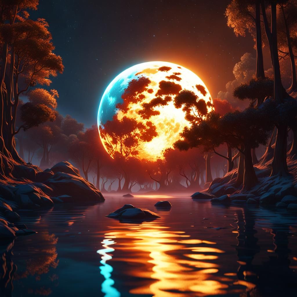 Luminous Moon Orbs Reflected on Water