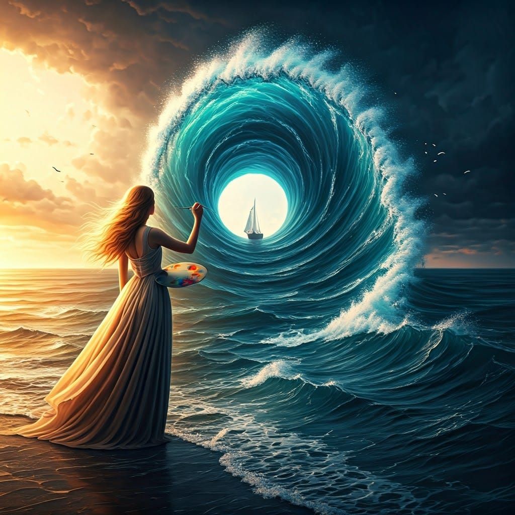 Surreal Canvas Scene in Dreamy Watercolor Style