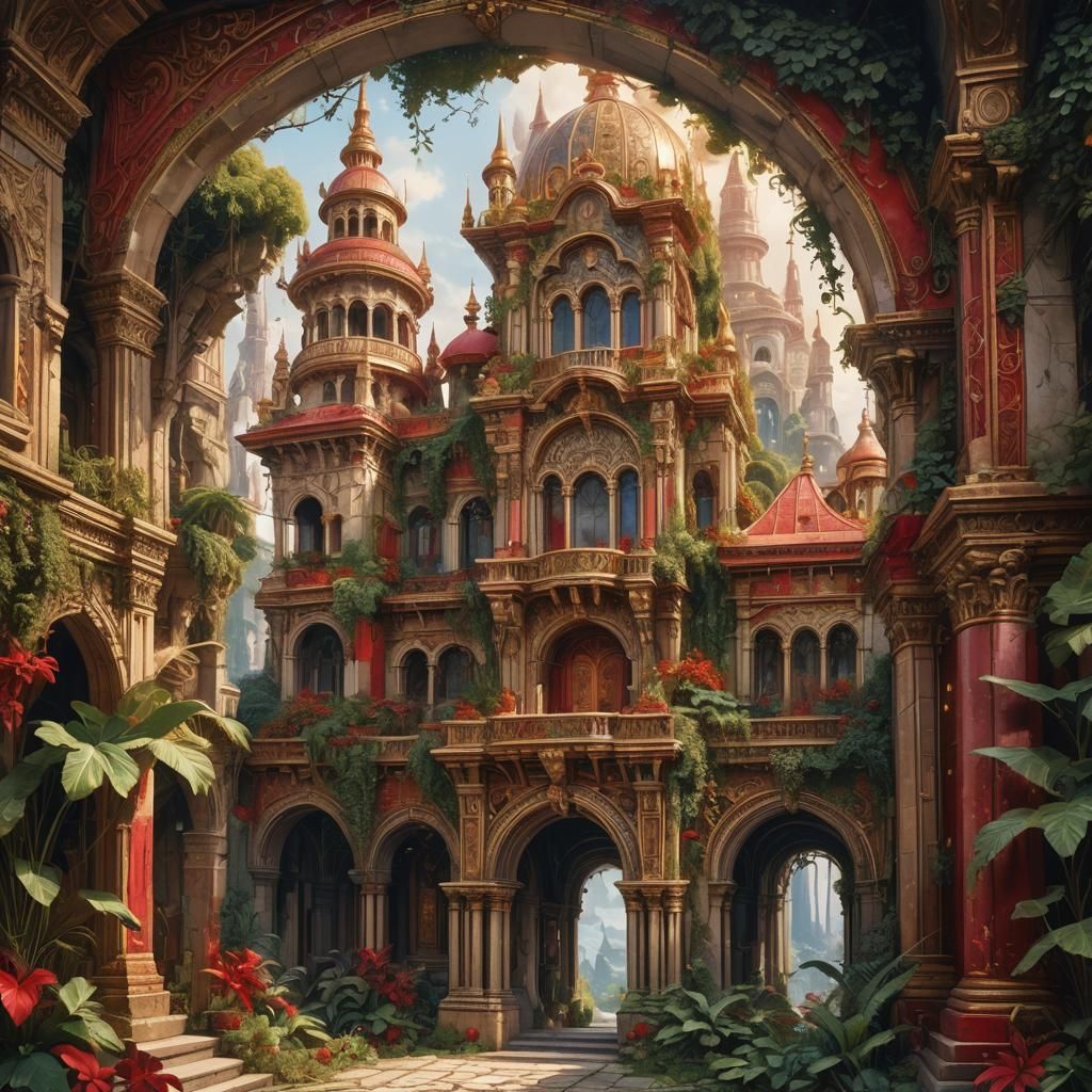 Ornate Gold Frame Reveals Fantasy World as Matte Painting