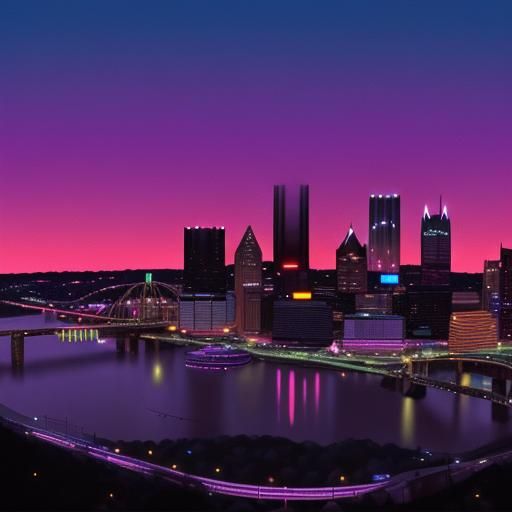 Pittsburgh Skyline in Synthwave Neon Style